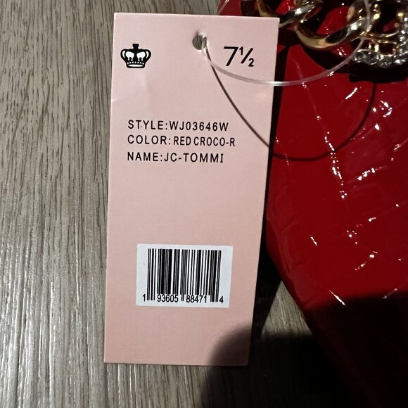 Juicy Couture Womens Red Croco JC-Tommi Boots With Gold Chain Detail & Logo 7.5 - Picture 7 of 11